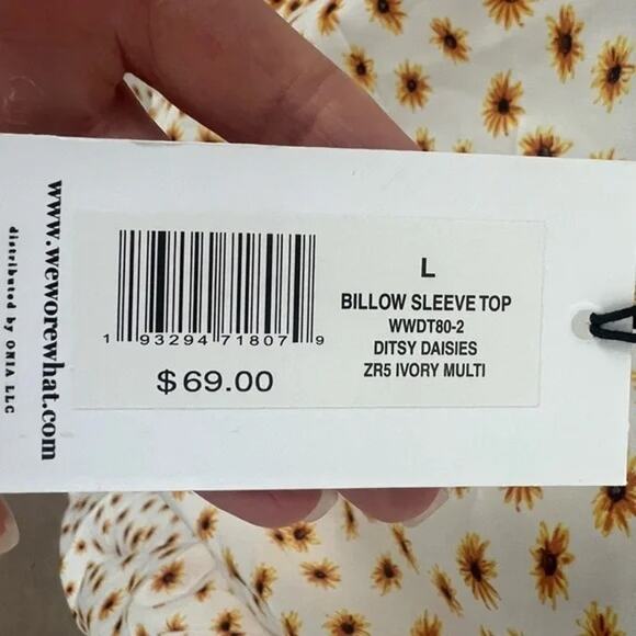 WeWoreWhat Ditsy Daisy Flower Billow LongSleeve Crop Open Back Top L Yellow - Picture 9 of 15